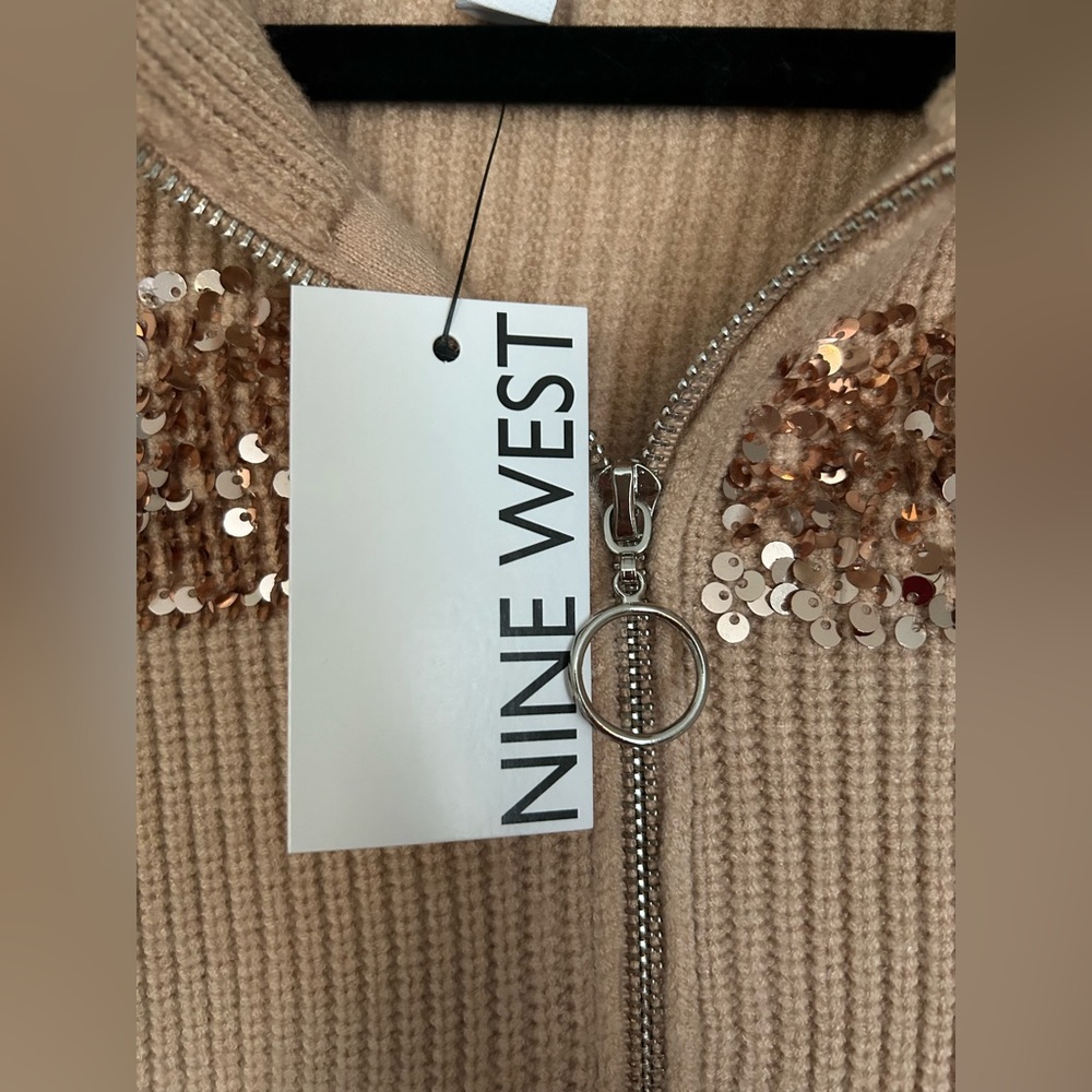NWT Nine West Tan Sparkly Half Zip Sweater Pullover - Picture 4 of 8